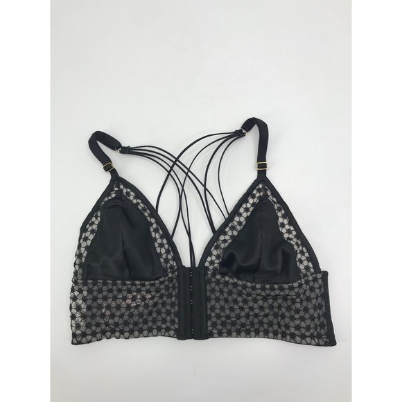 Victoria's Secret Triangle Satin Mesh Front Close Bralette Black Large - Picture 3 of 6